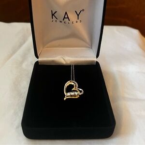 Kay Jewelers - 10 Karat Yellow and White Gold Tilted Heart Diamond Necklace